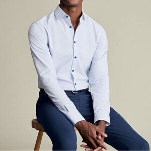 Charles Tyrwhitt White & Sky Blue Dress Shirt Size 17/35 in SIZE XL Non Iron